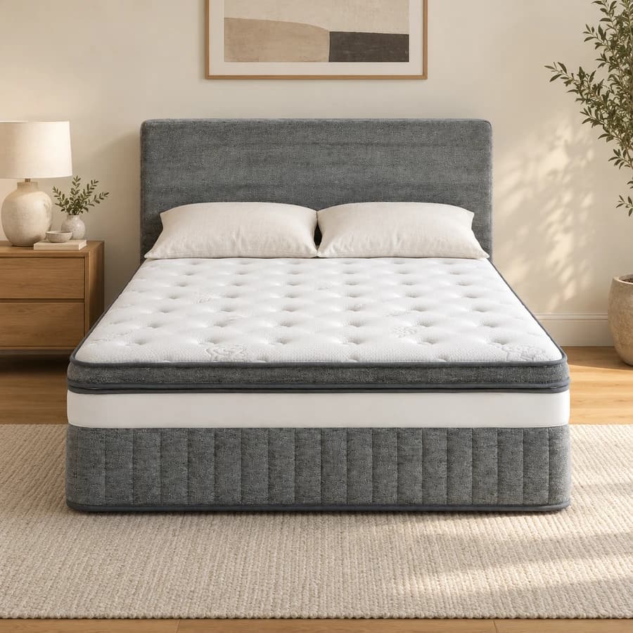 Earl Grey Cube bed in a sunlit bedroom