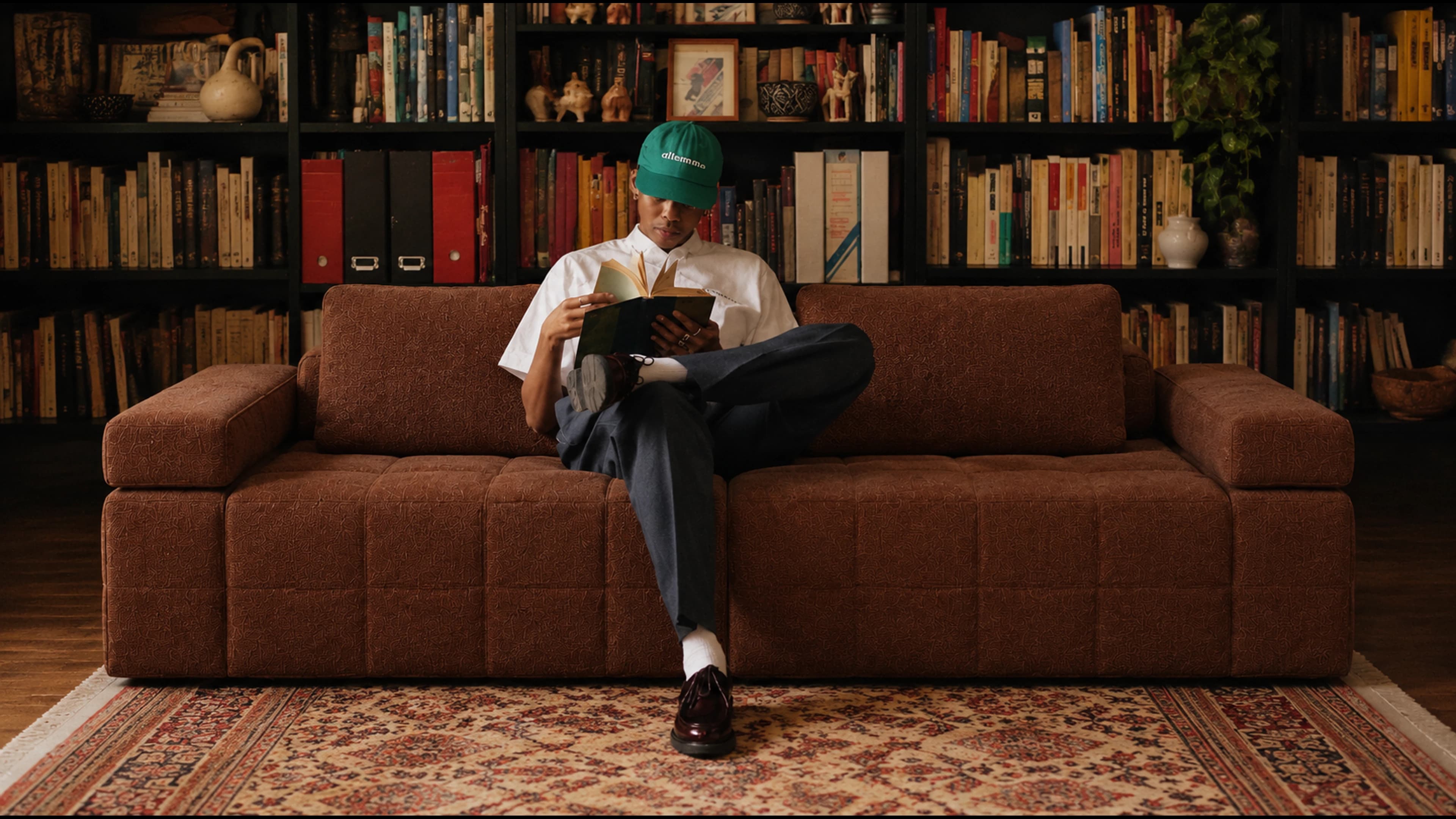 Relaxing on a Nesto Lawrence sofa