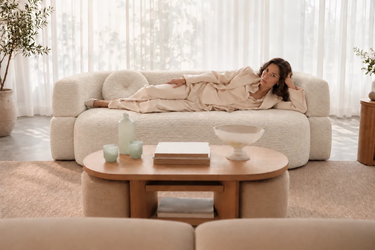 Lounging on the Nesto Peanut sofa